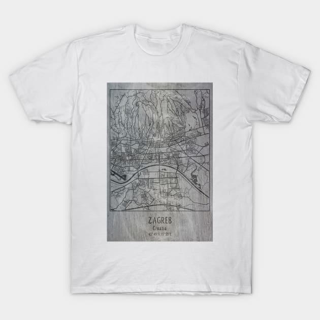 Zagreb, Croatia, city map T-Shirt by Creative at home